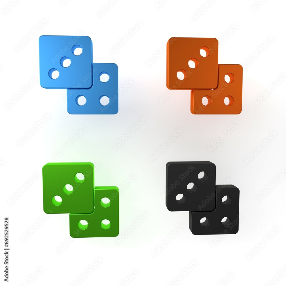 Colorful Game dice icon isolated on white background. Casino gambling. Minimalism concept. 3D render illustration Colorful Game dice icon isolated on white background. Casino gambling. Minimalism concept. 3D render illustration