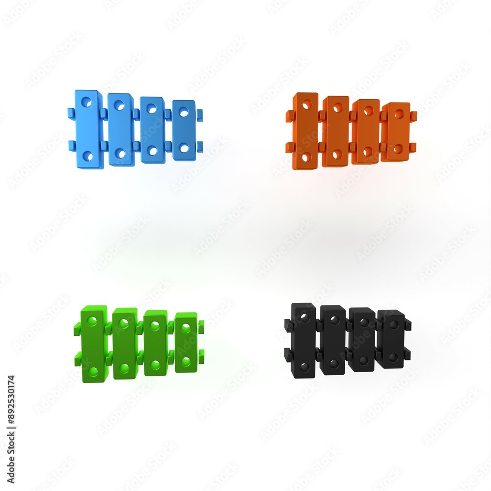 Colorful Xylophone - musical instrument with thirteen wooden bars and two percussion mallets icon isolated on white background. Minimalism concept. 3D render illustration Colorful Xylophone - musical instrument with thirteen wooden bars and two percussion mallets icon isolated on white background. Minimalism concept. 3D render illustration