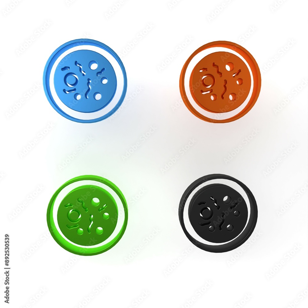 Colorful Petri dish with bacteria icon isolated on white background. Minimalism concept. 3D render illustration Colorful Petri dish with bacteria icon isolated on white background. Minimalism concept. 3D render illustration