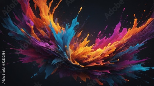 Abstract Colorful Paint Explosion On Black Background © Thanapol