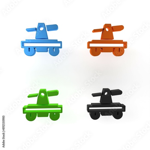 Colorful Draisine handcar railway bicycle transport icon isolated on white background. Minimalism concept. 3D render illustration photo