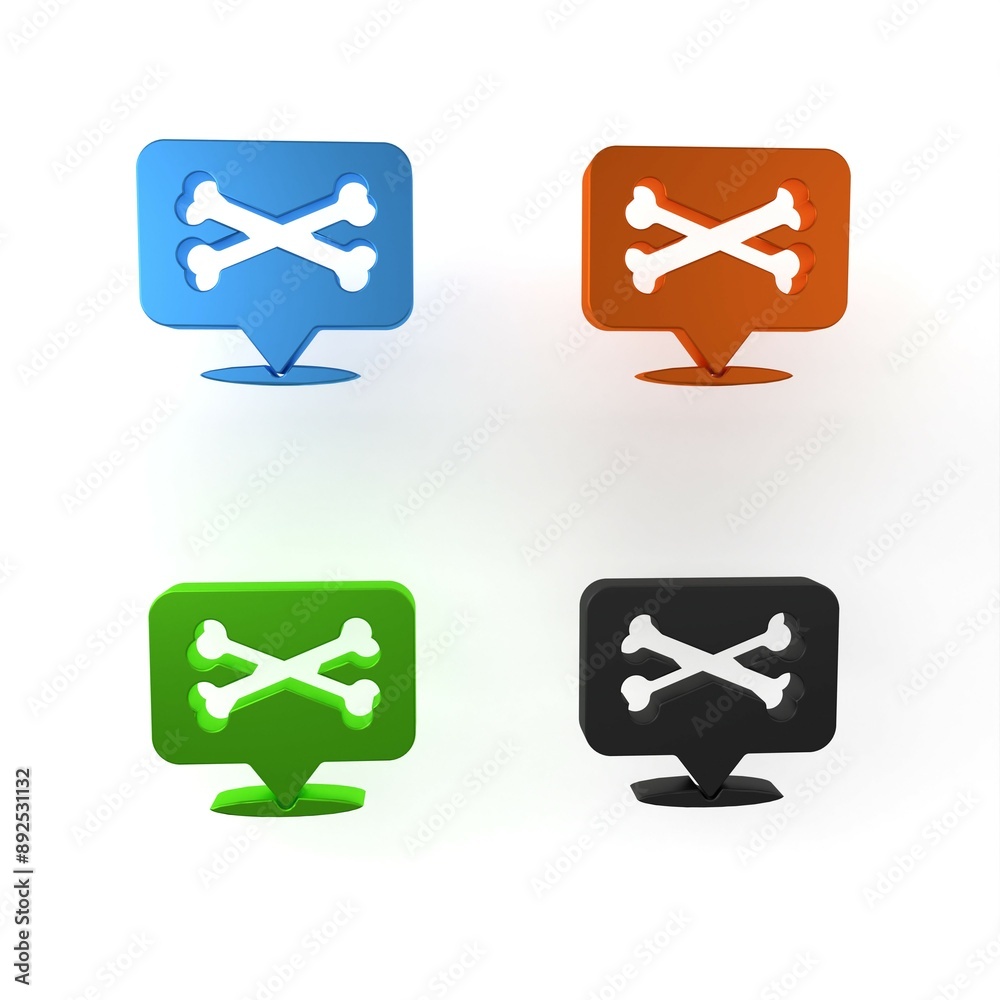 Colorful Location pirate icon isolated on white background. Minimalism concept. 3D render illustration