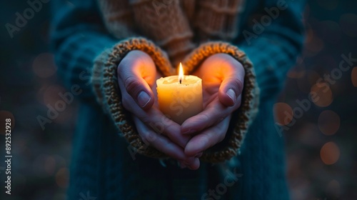 A close-up of hands holding a candle at a vigil