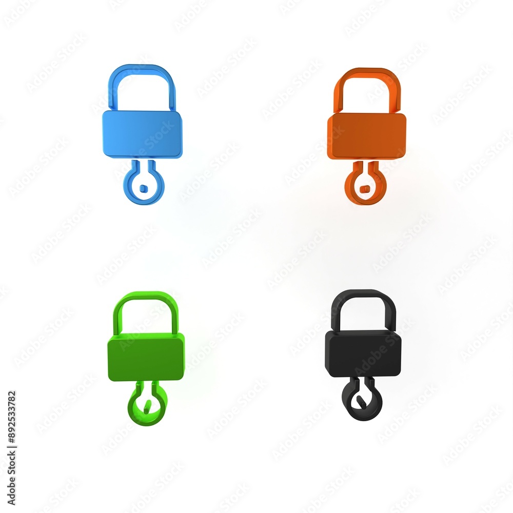 Colorful Lock and key icon isolated on white background. Padlock sign. Security, safety, protection, privacy concept. Minimalism concept. 3D render illustration Colorful Lock and key icon isolated on white background. Padlock sign. Security, safety, protection, privacy concept. Minimalism concept. 3D render illustration
