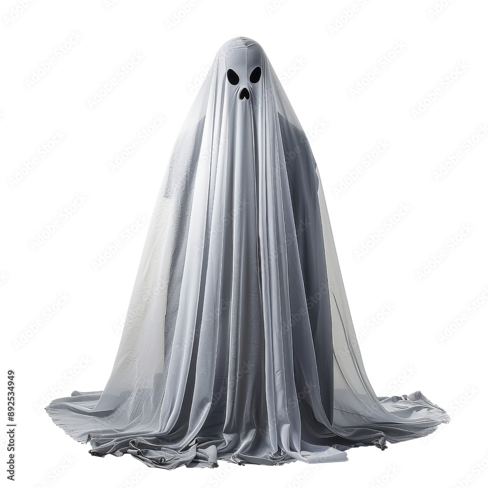 Isolated Ghost Costume with Face Holes and Flowing Fabric Drapery. Isolated Ghost Costume with Face Holes and Flowing Fabric Drapery.