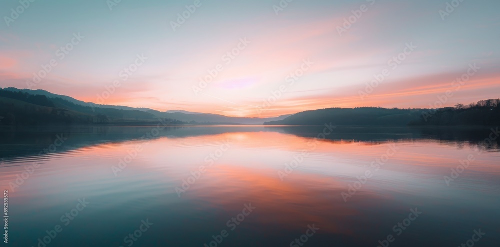 Serene Lake Reflecting the Hues of a Stunning Sunset. Serene Lake Reflecting the Hues of a Stunning Sunset.