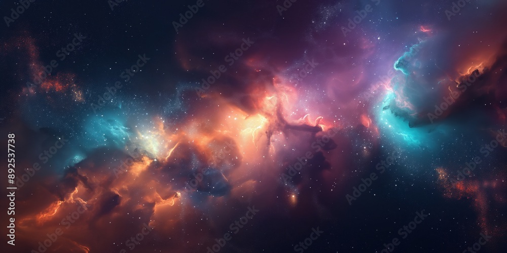 Fototapeta premium Colorful space galaxy cloud nebula. Stary night cosmos. Universe science astronomy. Supernova background wallpaper created by ai