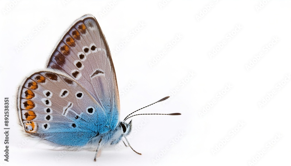 Obraz premium Ceraunus blue - Hemiargus ceraunus - is a species of small blue butterfly in the family Lycaenidae with a wingspan of an inch. Isolated on white background side profile view