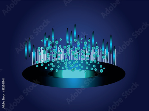 Blue light lines, fiber optics, speed lines, futuristic background for wireless data transmission