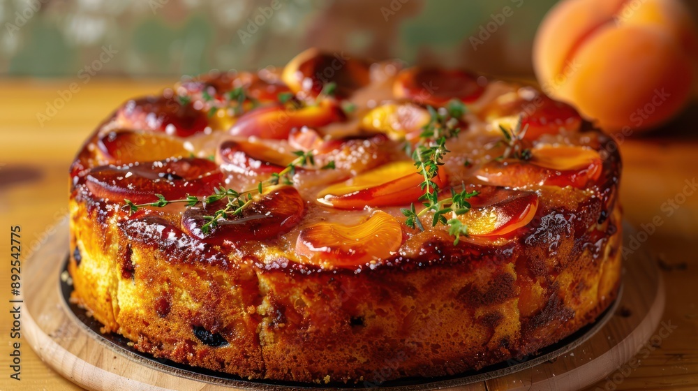 rustic apricot and thyme cake, presented on a warm burnt orange backdrop, ideal for autumn celebrations rustic apricot and thyme cake, presented on a warm burnt orange backdrop, ideal for autumn celebrations