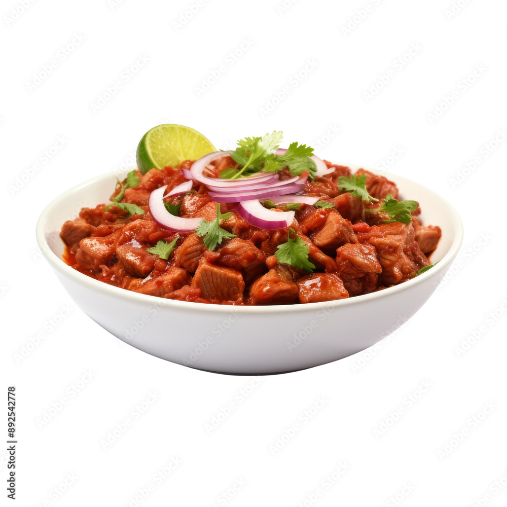 Isolated Dish of Menudo with Onions and Lime Slice on Top. Isolated Dish of Menudo with Onions and Lime Slice on Top.
