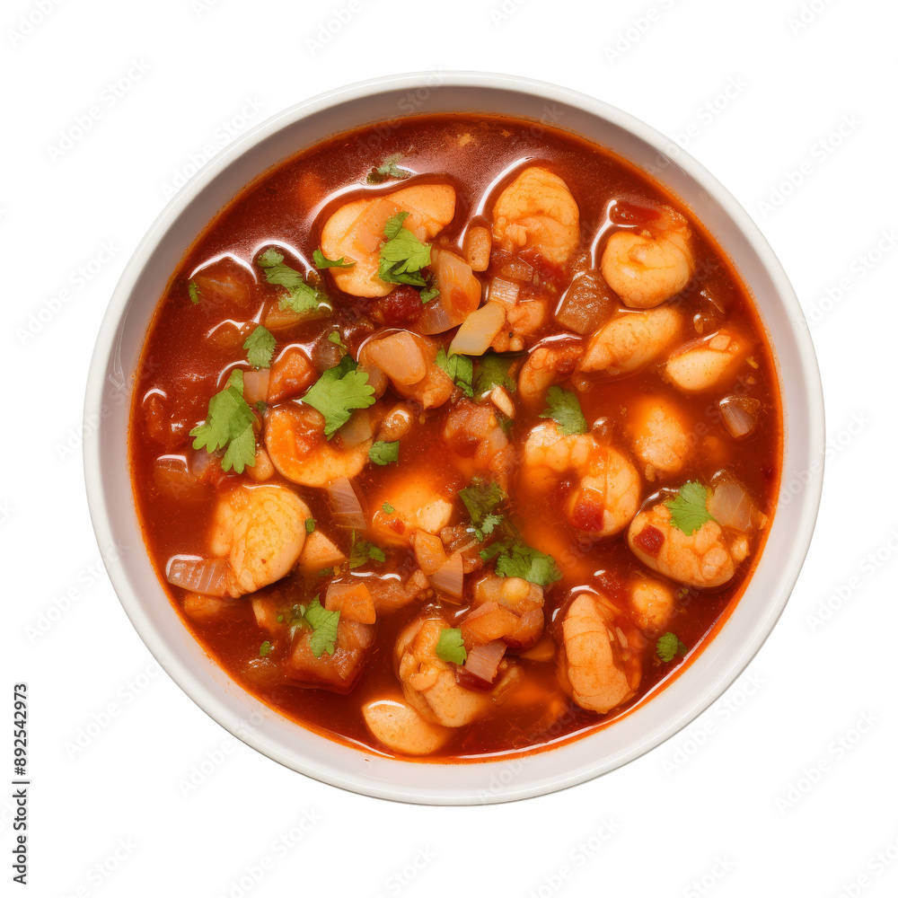 Isolated Bowl of Menudo with Beans and Green Garnish Without Background Isolated Bowl of Menudo with Beans and Green Garnish Without Background