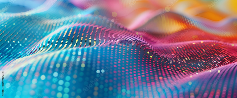 Abstract digital wave of particles on colorful background , Technology and futuristic concept for wallpaper, banner, background ,Macro shot with copy space Abstract digital wave of particles on colorful background , Technology and futuristic concept for wallpaper, banner, background ,Macro shot with copy space