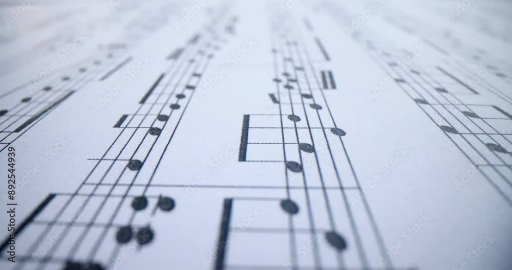 Music conceptual background macro view of white music notes with sheet music. Notes of musical work concept Music conceptual background macro view of white music notes with sheet music. Notes of musical work concept