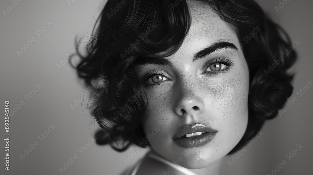 Timeless portrait of a cut model woman, her classic hairstyle and serene expression beautifully captured Timeless portrait of a cut model woman, her classic hairstyle and serene expression beautifully captured