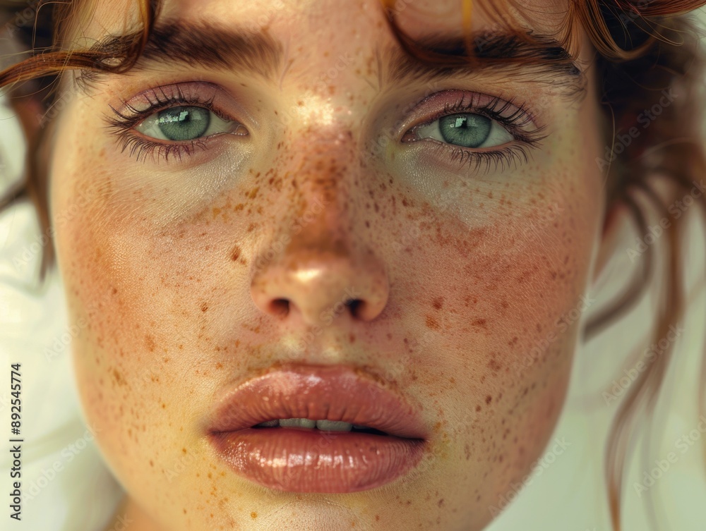 Close-up portrait of a woman with freckles, great for personal or editorial use Close-up portrait of a woman with freckles, great for personal or editorial use