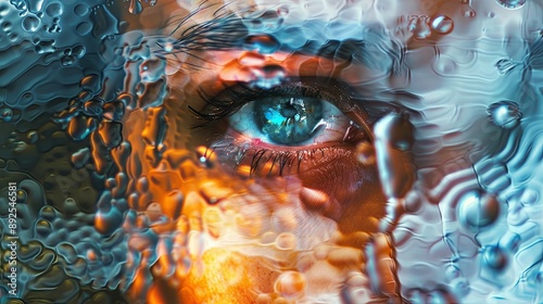 Abstract representation of the concept of sadness. Close-up, female eye full of sadness and hopelessness underwater