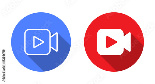 Video camera with play button icon with long shadow