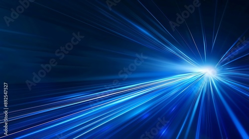 Abstract, science futuristic energy technology concept of light rays stripes lines with blue light speed and motion blur over dark blue background