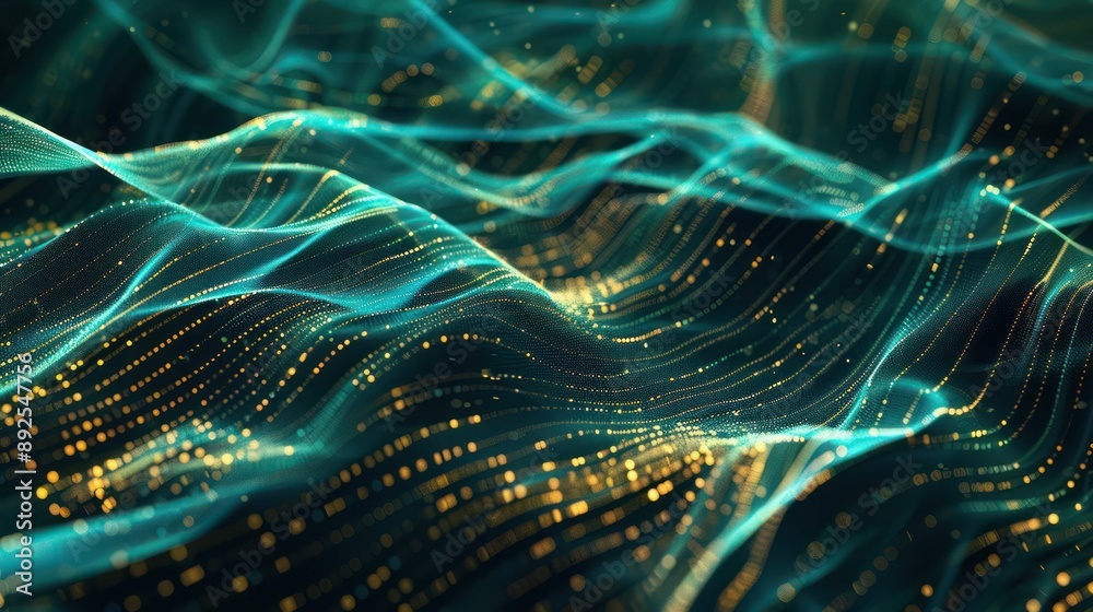 custom made wallpaper toronto digitalVibrant mesh of aqua and gold lines on a dark canvas, perfect for sleek and modern text overlays