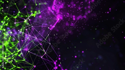 Vibrant purple and lime green digital connections on a matte black background, perfect for highlighting text