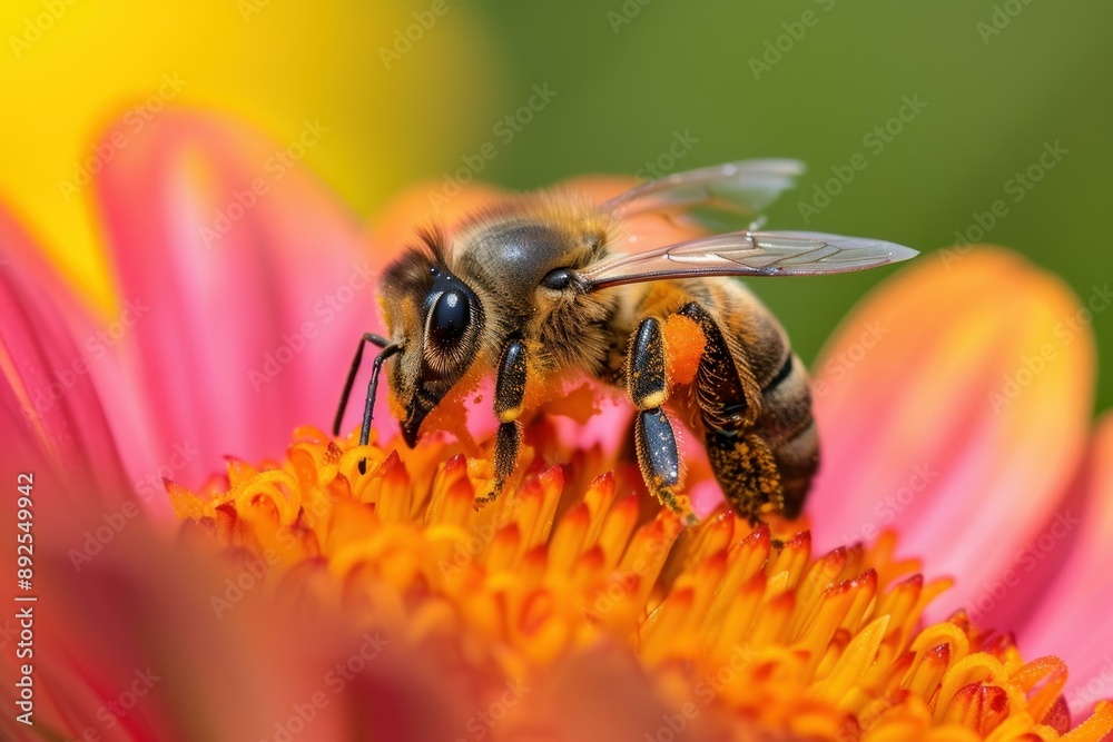 Naklejka premium Beautiful Bee macro flower. Spring blossom. Generate Ai