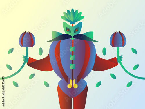 man plant holding flowers illustration