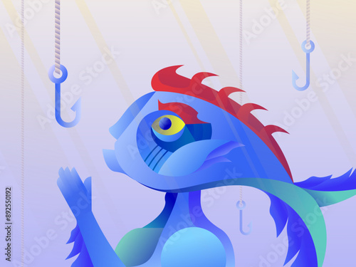 man fish reaching for the hook illustration