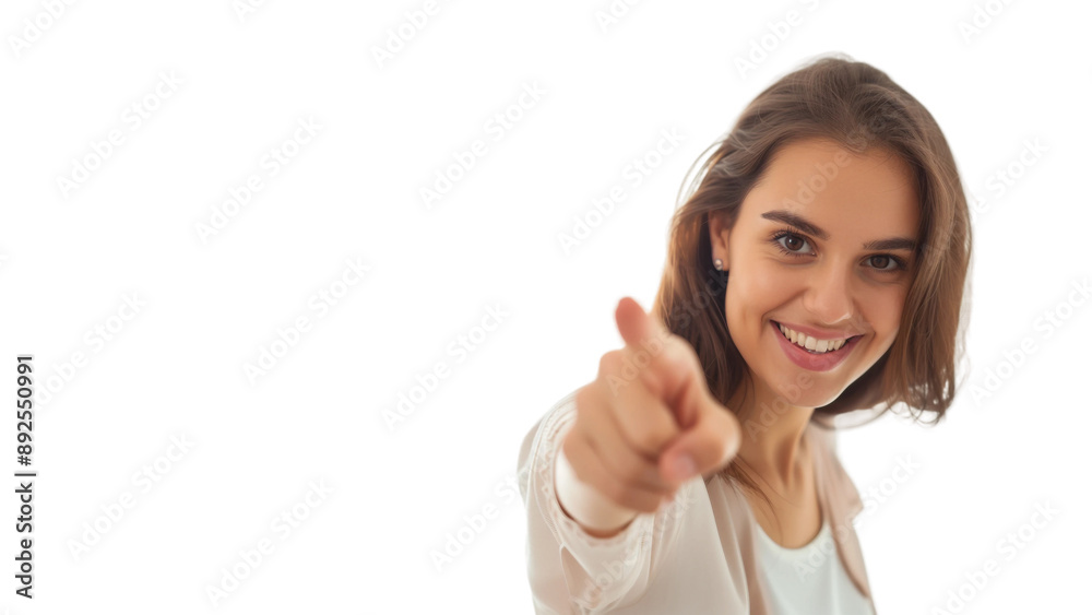 Woman smiling and pointing at copy space on side,isolated on white background,web banner. Woman smiling and pointing at copy space on side,isolated on white background,web banner.