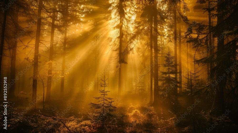 Naklejka premium Golden Forest Sunrise.
