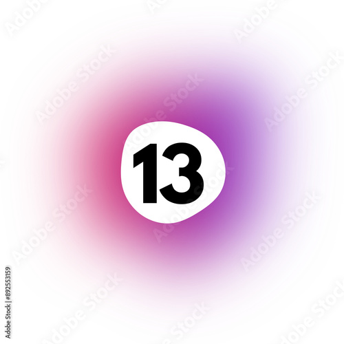 number 13 icon on transparent background with purple blur gradient