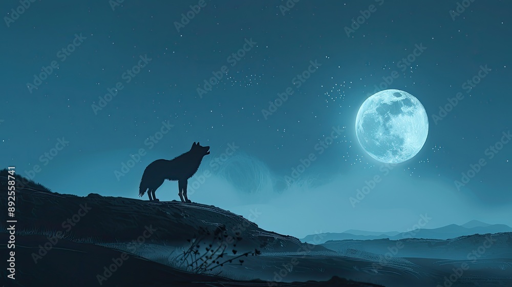 A lonely wolf standing on a hilltop, howling at the moon with a sense of solitude. A lonely wolf standing on a hilltop, howling at the moon with a sense of solitude.