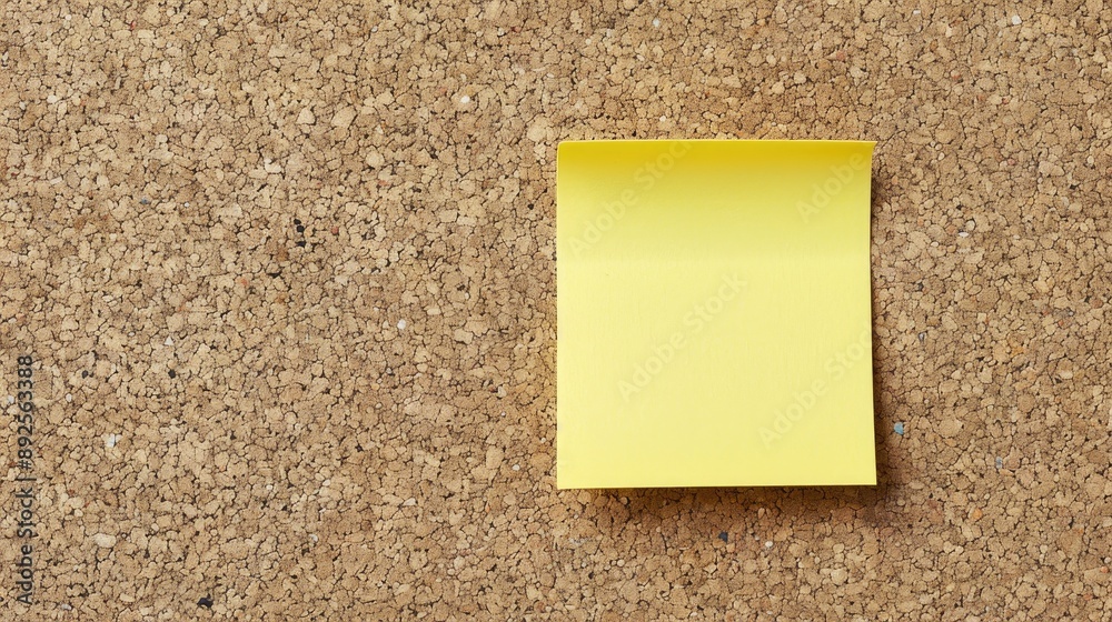 Yellow paper note with technical transfer on cork board with space for text Yellow paper note with technical transfer on cork board with space for text