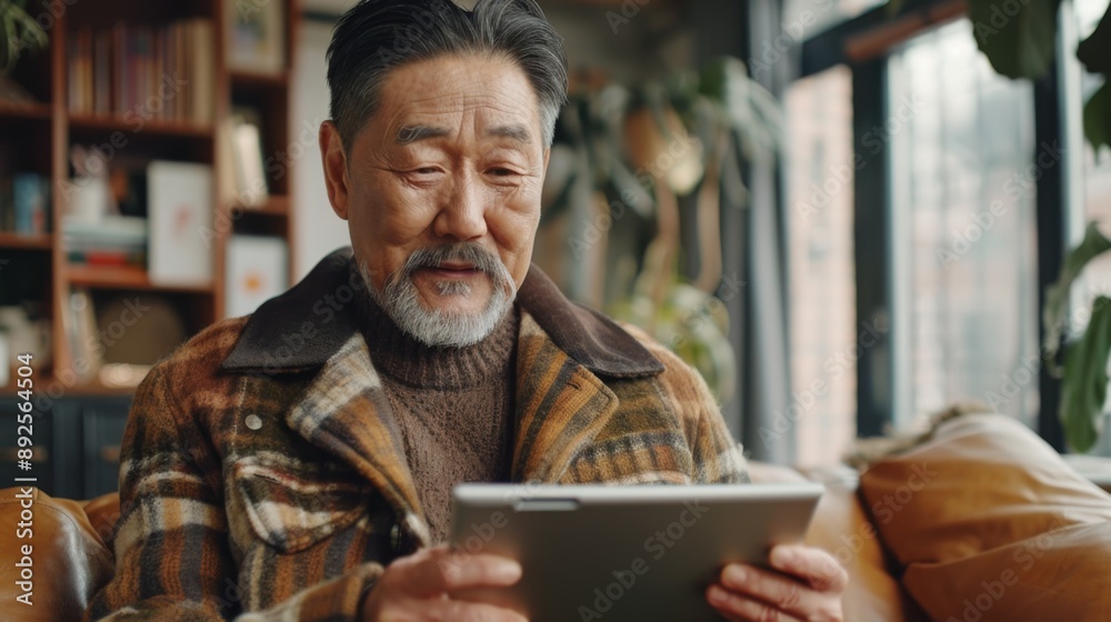 Elderly man using tablet at home Elderly man using tablet at home
