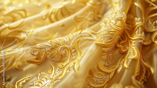 Gold Embroidered Fabric Texture. photo