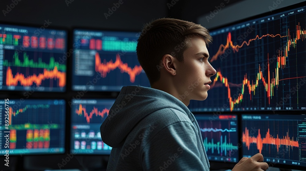 Trader analyst looking at computer monitor, investor broker analyzing indexes, financial chart trading online investment data on cryptocurrency stock market graph on pc screen. Trader analyst looking at computer monitor, investor broker analyzing indexes, financial chart trading online investment data on cryptocurrency stock market graph on pc screen.