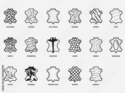 type of leather material texture outline icon collection.variation of leather sign symbol isolated on white background