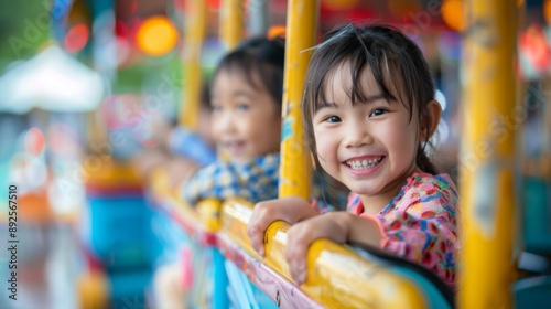 Smiling children on carnival ride