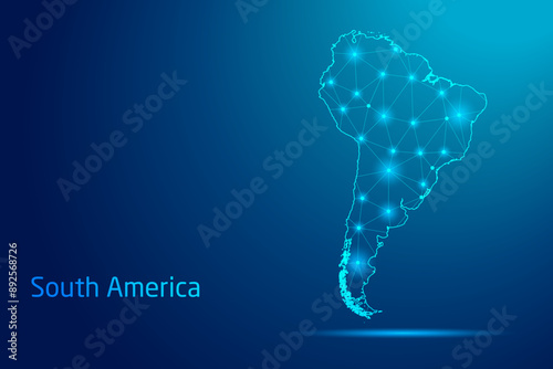 South America map - concept of communication technology, graphic of low poly.
