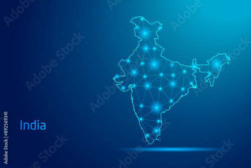 India map - concept of communication technology, graphic of low poly.