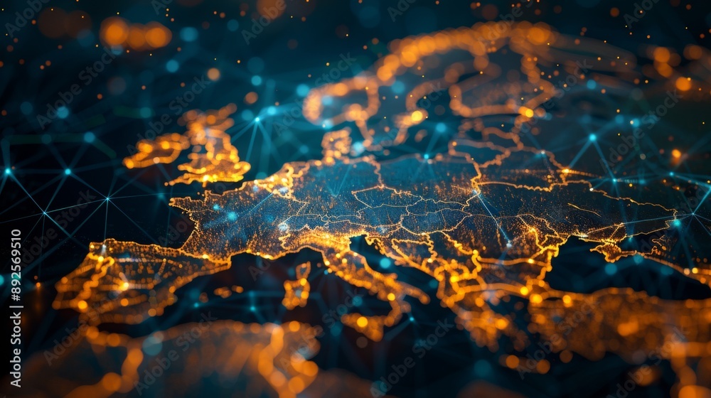Obraz premium Futuristic European Map with Digital Connectivity