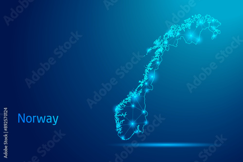 Norway map - concept of communication technology, graphic of low poly.