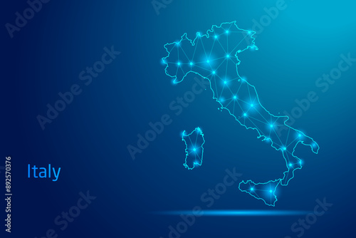 Italy map - concept of communication technology, graphic of low poly.