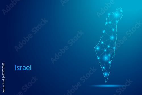 Israel map - concept of communication technology, graphic of low poly.
