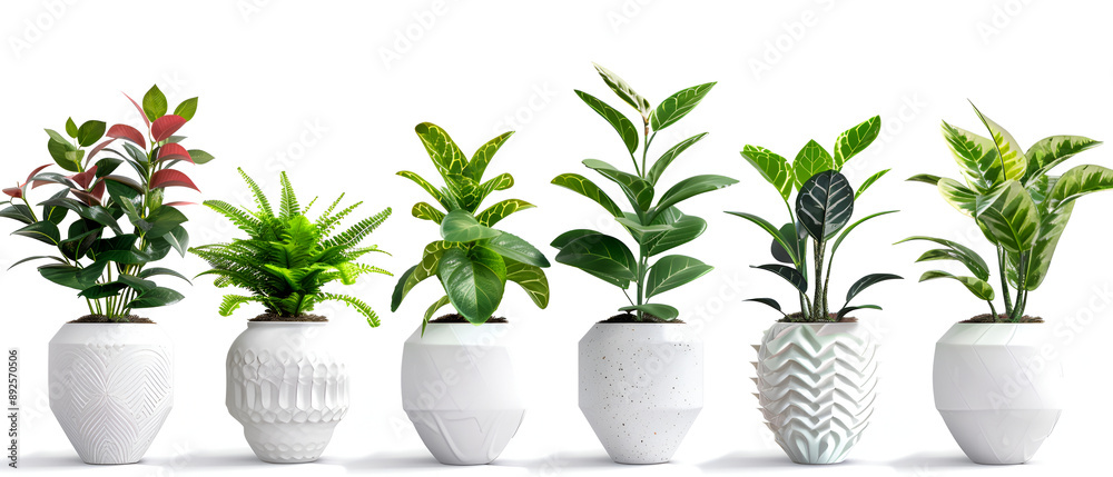 vase and interior plants pots on the white background, Collection of succulents plants in a pots against white wall vase and interior plants pots on the white background, Collection of succulents plants in a pots against white wall
