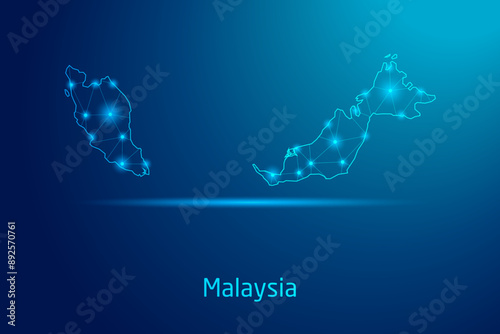 Malaysia map - concept of communication technology, graphic of low poly.
