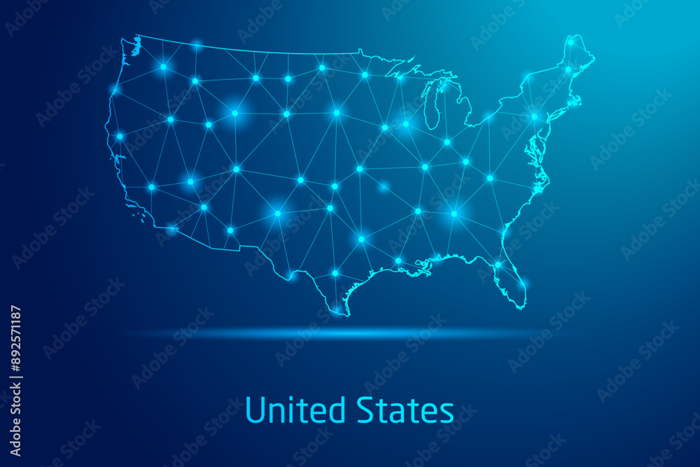 Obraz premium United States map - concept of communication technology, graphic of low poly.