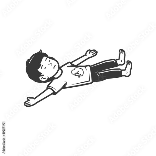 unconscious little boy with injury minimalist line art icon logo symbol 