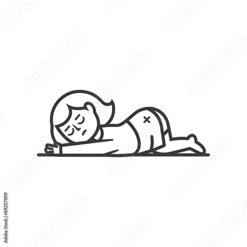 unconscious little girl with injury minimalist line art icon logo symbol 