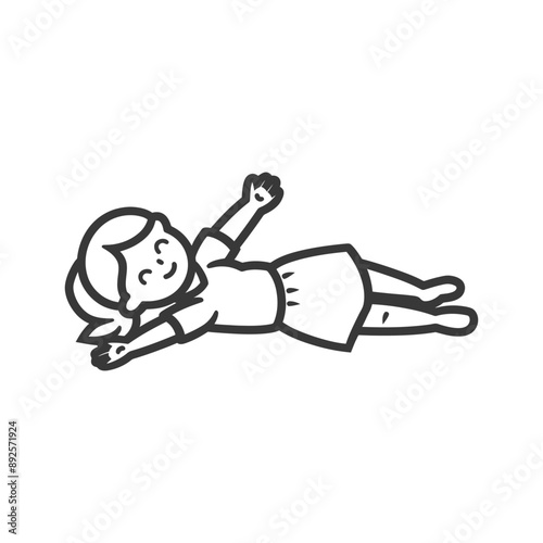 unconscious little girl with injury minimalist line art icon logo symbol 